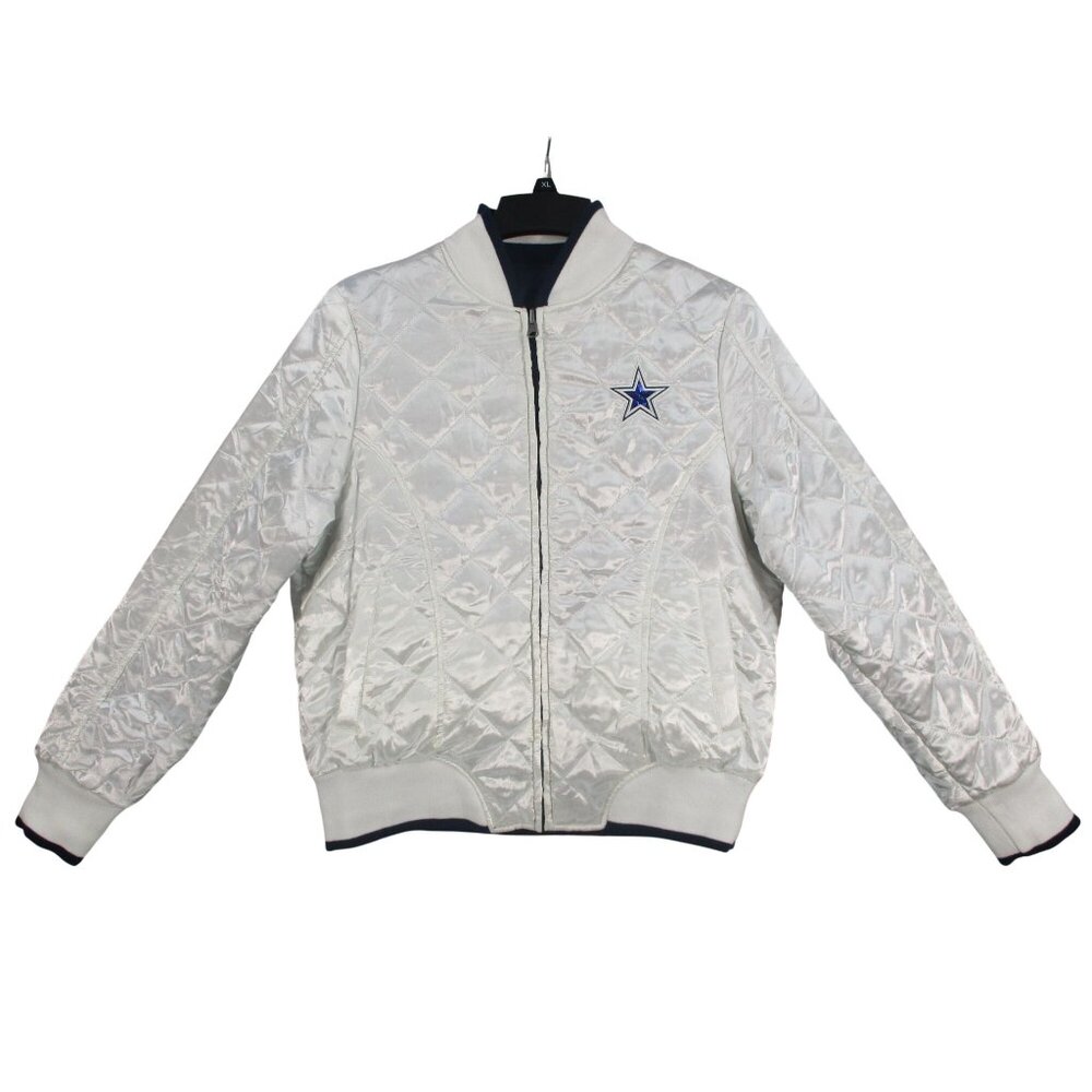 Dallas Cowboys Womens Reversible Bomber Jacket XL Navy & Silver NFL Team Apparel